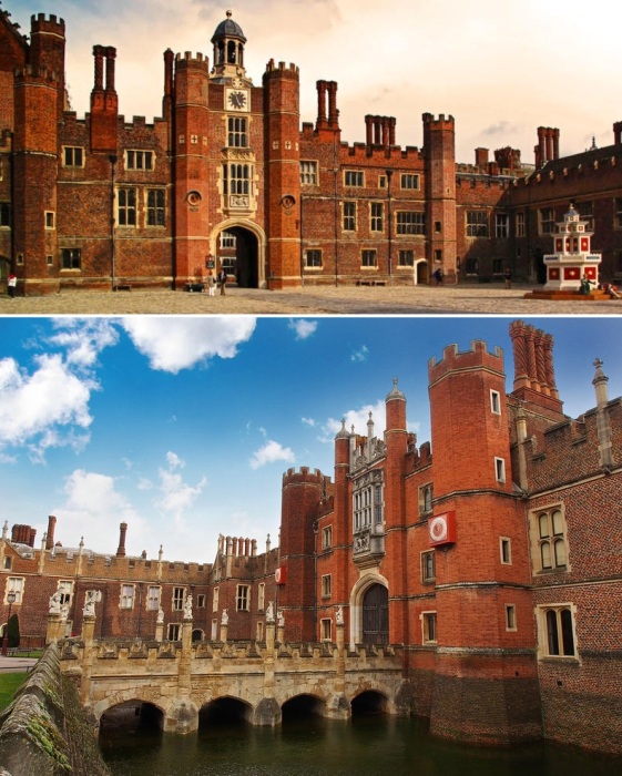 Кардинал Вулси решил построить роскошный дворец из красного кирпича с черным ромбовидным рисунком, который дополнительно украшают белые растворные швы (Hampton Court Palace, Великобритания).