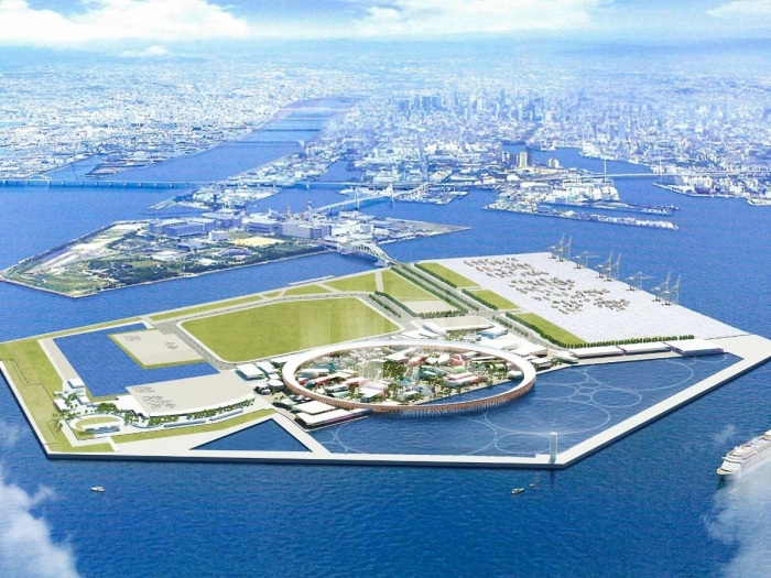 Рукотворный остров Юмешим, где пройдет Всемирная выставка Expo 2025 Osaka Kansai (концепт). | Фото: scenehome.com.