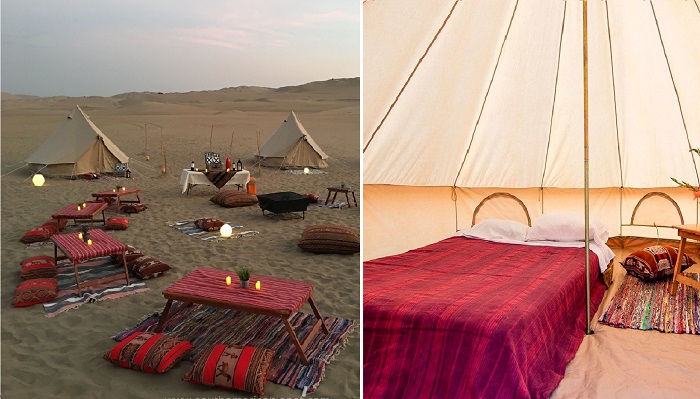 Отдых в кемпинге Glamorous Camp вполне достойный, спать на полу не придется (пустыня Ика, Перу).
