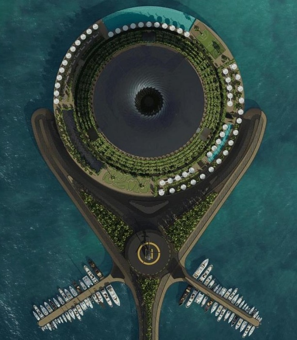 В водах Персидского залива, у берегов Катара, вскоре появится ультрасовременный плавучий отель со 152 роскошными номерами (концепт Qatar's Eco-Floating Hotel). | Фото: luxurylaunches.com.