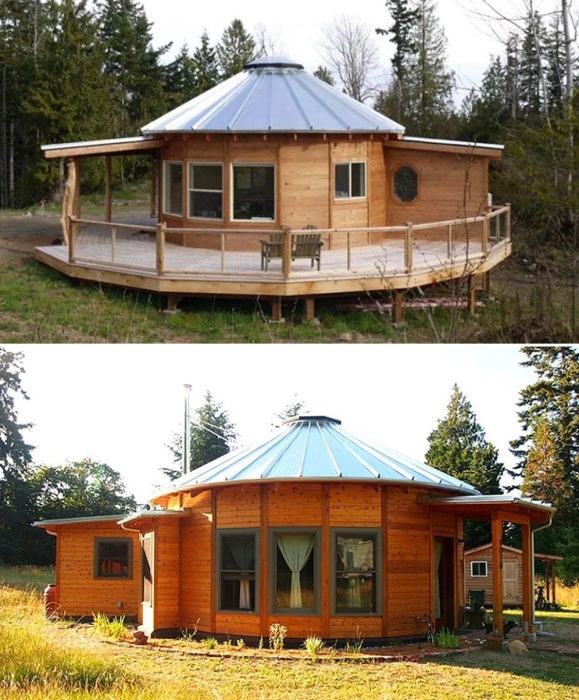 Smiling Woods Yurts изготавливает комплекты деревянных юрт пригодных для проживания на постоянной основе.