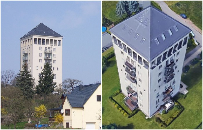 Водонапорную башню Клоче превратили в многоквартирный жилой комплекс (Дрезден). | Фото: mauritius-images.com.