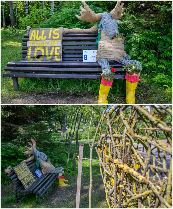 Конкурсанты-флористы за 8 часов превратили неприметные городские скамейки в забавные арт-объекты (Минск, Беларусь). 