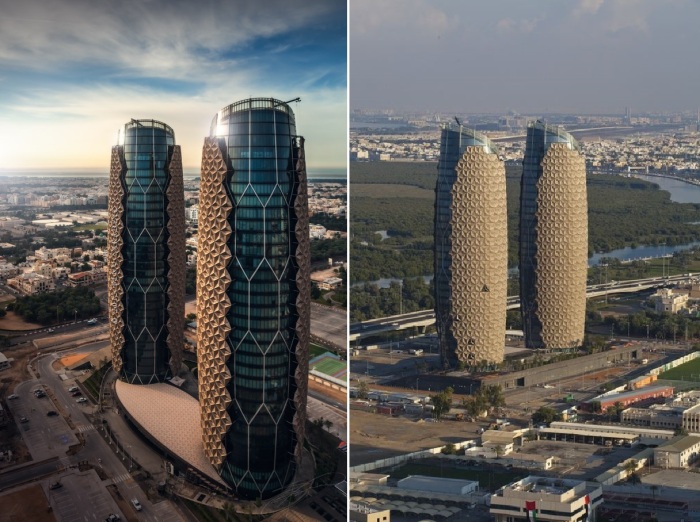 Башни Аль Бахар – образец био-вдохновения, эффектного дизайна и «умных» технологий, использованных по полной (Абу-Даби, ОАЭ).