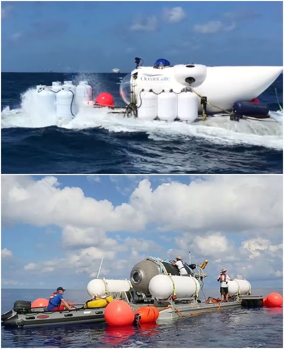 Процесс доставки мини-субмарины «Титан» к месту погружения.