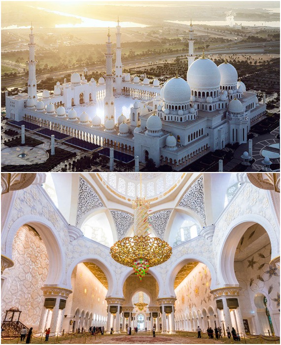 Большая мечеть шейха Заида — крупнейший культовый комплекс мира, в котором намеренно переплетены различные исламские архитектурные школы, чтобы сохранить традиции для потомков.