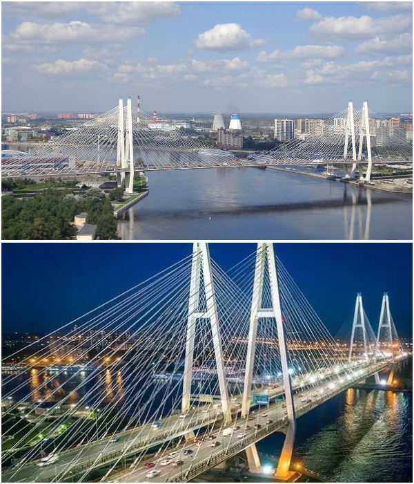 Большой Обуховский мост – единственная автомобильная переправа через Неву, которая не разводится (Санкт-Петербург).