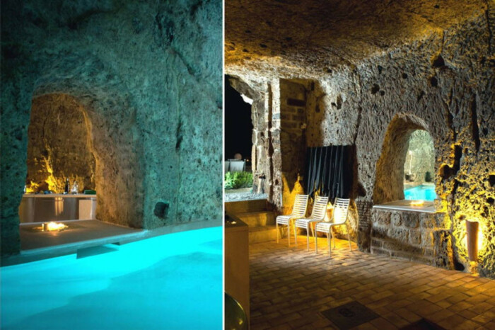 В одной из пещер этрусков обустроили подогреваемый бассейн, так что посетители получат весь спектр удобств и незабываемых впечатлений (Чивита-ди-Баньореджо, Италия).