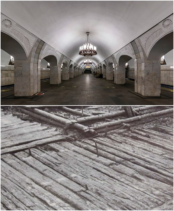 При создании туннеля между «Пушкинской» и «Тверской» была обнаружена старинная бревенчатая мостовая.