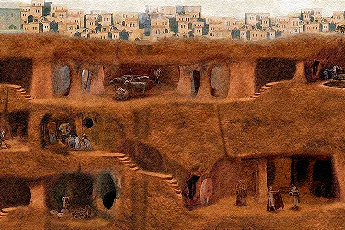 Визуализация планирования подземных городов пещерного поселения Каппадокии, в котором проживало около 20 тыс. человек (Турция). | Фото: idemvpohod.com.