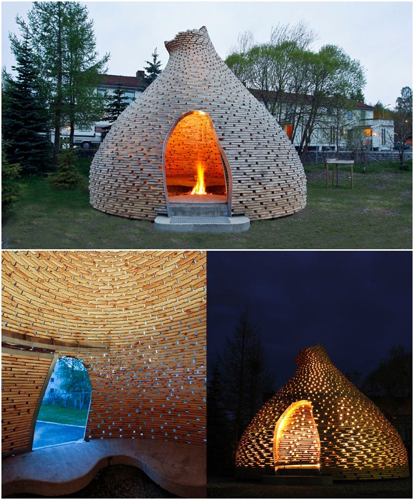 Очаровательный домик-камин спасет детвору от непогоды (проект Haugen/Zohar Arkitekter, Норвегия).