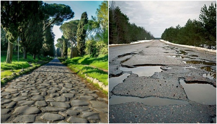 Почувствуйте разницу: одной дороге более 2 тысяч лет, а другая – современная.