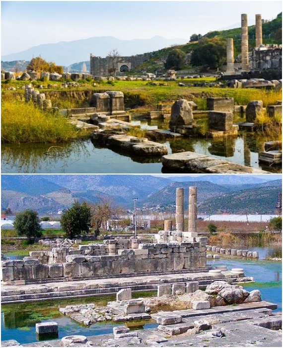 На территории главного святилища Ликийского государства сохранились руины храмов, посвященные богине-матери Лето, и ее детям Аполлону и Артемиде (Летоон, Турция).