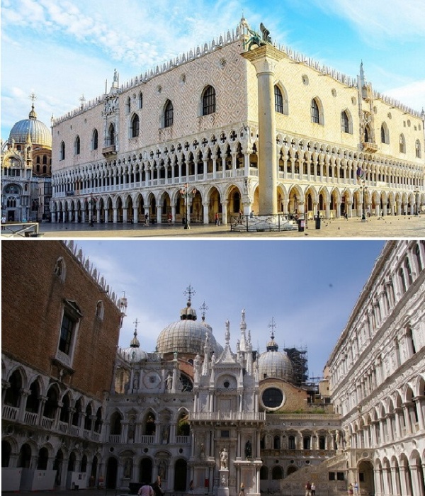 Дворец дожей, расположенный у берегов Гранд канала на площади Сан-Марко – величайший памятник венецианской готической архитектуры (Венеция, Италия). 
