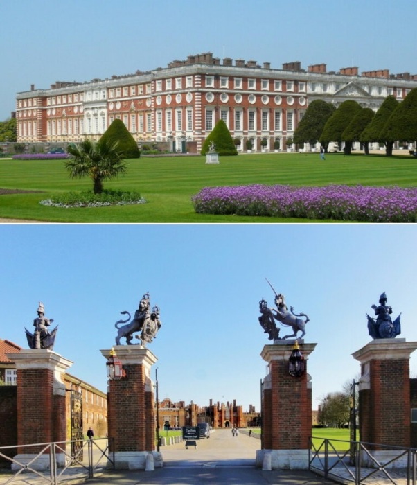 Каждый из монархов вносил изменения в оформление дворцового комплекса, пристраивая и перестраивая его на свой лад (Hampton Court Palace, Великобритания).