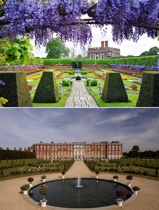Огромный садово-парковый комплекс, разбитый на несколько частей, является главным достоянием королевского дворца (Hampton Court Palace, Великобритания).