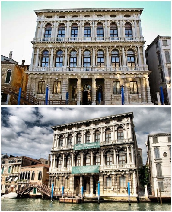 В элементах фасада дворца Ка-Реццонико воплотилось все великолепие барочного стиля (Венеция, Италия).