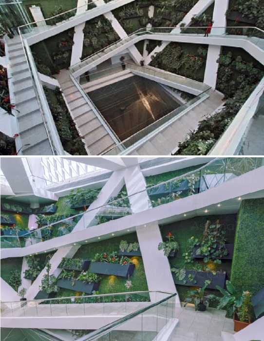 Внутри Пирамиды есть «висячие сады Астаны», где собраны растения со всего мира (Астана, Казахстан).