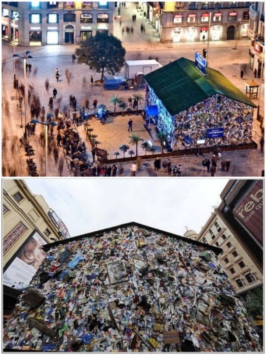 Главная цель создания мусорного отеля – привлечь внимание общественности к неправильному использованию ресурсов в мире (Garbage hotel, Мадрид).