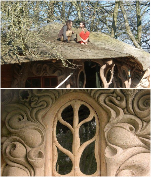 Почитатели органичной архитектуры Лиза и Рич воссоздали старинную технологию строительства глиняных домов, придав своему творению скульптурные формы (Сомерсет, Великобритания).
