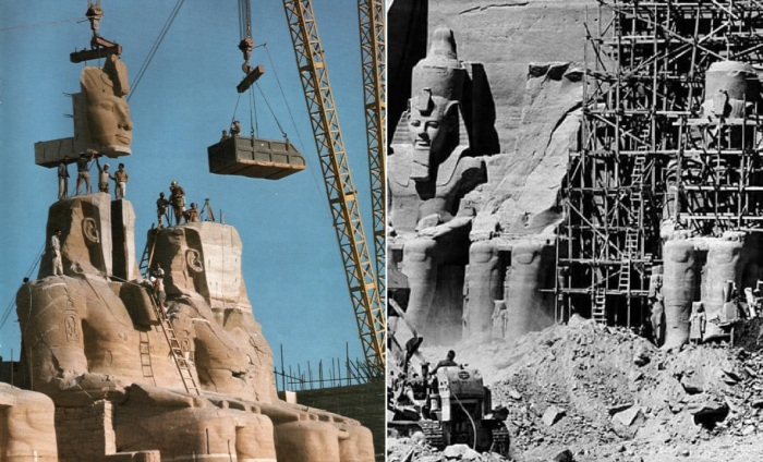 Грандиозная затея по переносу храмов Абу-Симбел, вырезанных в скале еще во времена фараона Рамзеса, увенчалась успехом (Египет).