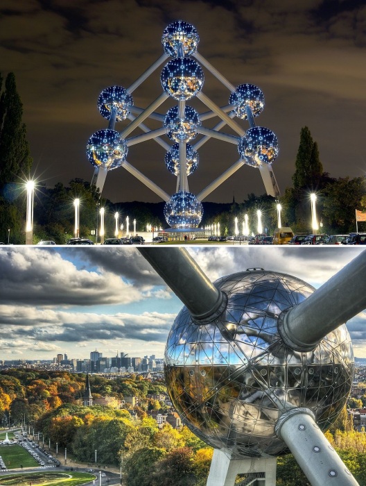 Инсталляция «Атомиум» от бельгийского инженера Андре Ватеркейна – культовый символ атомного века и мирного атома (Брюссель, Бельгия).