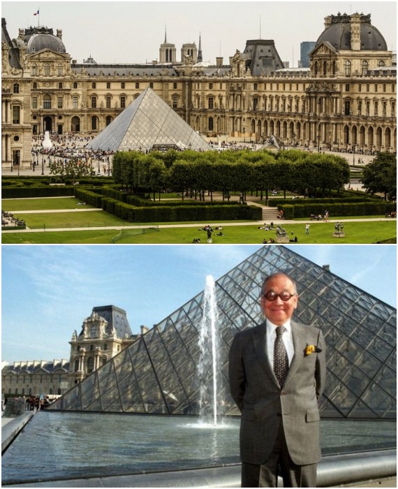 Та самая Пирамида Лувра, принесшая мировую славу, хотя без грандиозных скандалов не обошлось (проект I. M. Pei).