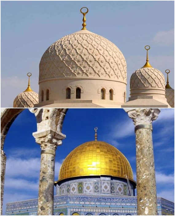 Купола на исламских святынях и других масштабных сооружениях могут иметь всевозможную форму и быть созданы из разных материалов. 