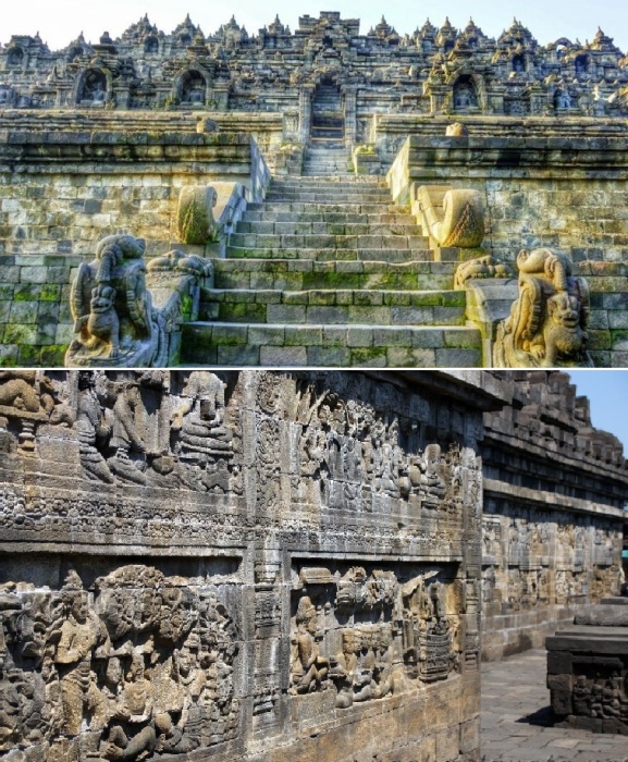 504 статуи Будды и около 3 километров барельефов украшает храмовый комплекс, который стал самой посещаемой достопримечательностью Индонезии (Канди Боробудур, Мунтилан).