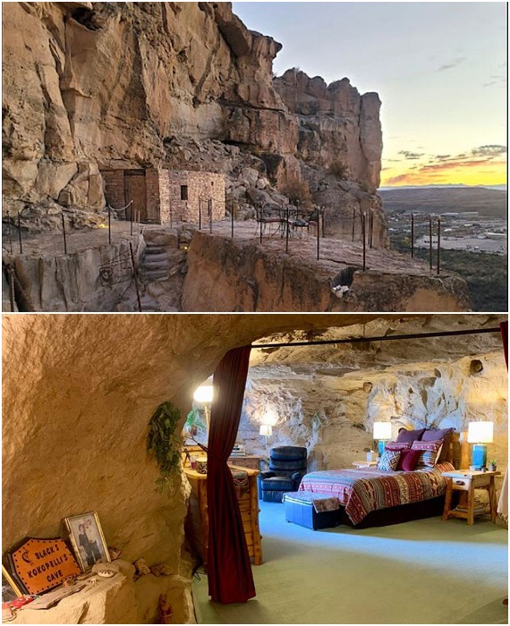 В неприступной скале вырубили колоритный пещерный отель Kokopelli's Cave Bed & Breakfast (Нью-Мексико, США).
