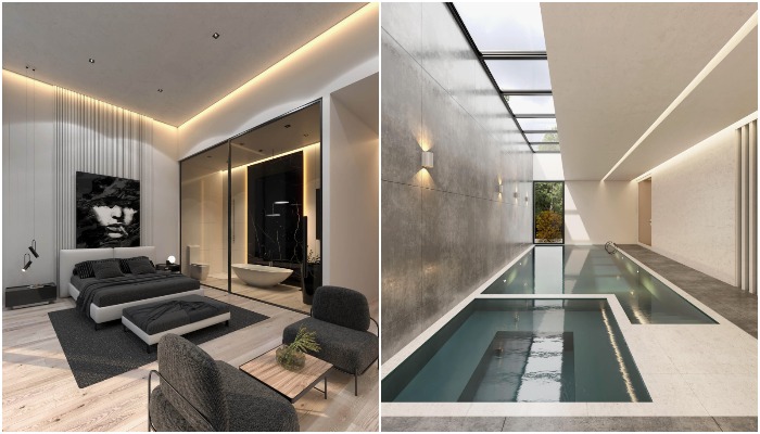 Помимо роскошных спальных комнат с индивидуальными ванными в самом доме имеется и подогреваемый бассейн (визуализация Black Brick Vila).