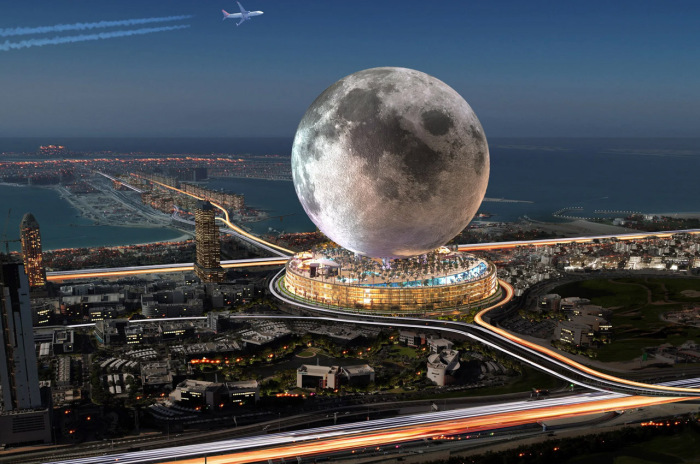 В Дубае построят отель в форме Луны, который позволит побывать в космосе, не покидая Землю (концепт Moon World Resorts). | Фото: mymodernmet.com.