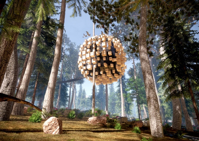 Причудливый домик на дереве, окруженный 350 скворечниками и пением крылатых с раннего утра (концепт гостиничного номера Biosphere). | Фото: trendhunter.com.
