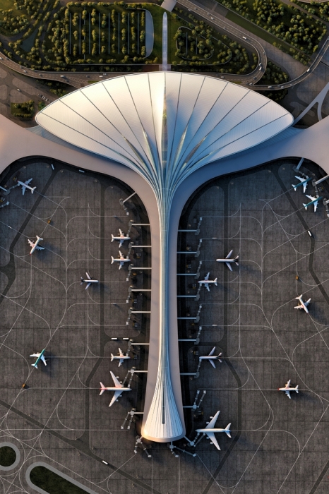 «Парящее перо»: компания MAD architects представила амбициозный проект китайского терминала Changchun's Longjia International Airport. | Фото: archdaily.com.