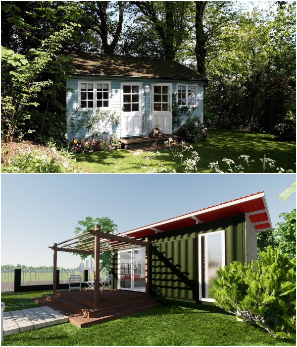 Садовые домики, даже если они используются в качестве сарая, могут иметь более современный вид.
