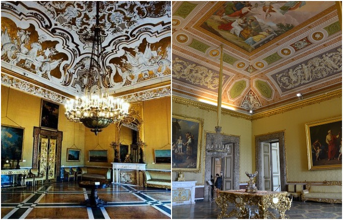 Роскошные интерьеры залов официальной резиденции неаполитанского короля (Palazzo Reale di Caserta, Италия).