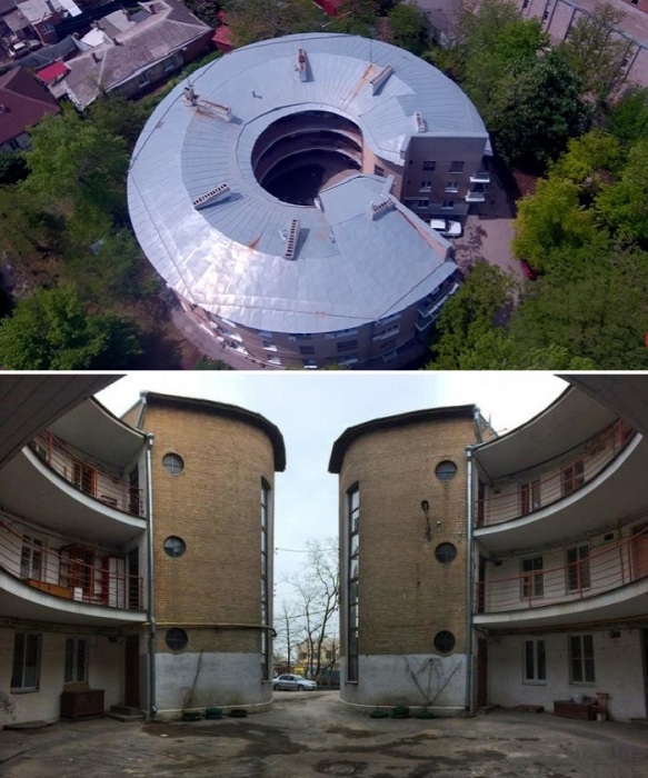 Несмотря на то, что окружность здания разорвана, горожане его все равно называют «Круглым домом» (Таганрог).