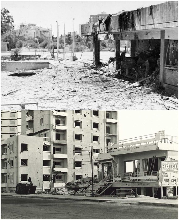 Часть зданий пострадало от артобстрелов во время наступления турецких вооруженных сил (Varosha, Кипр).