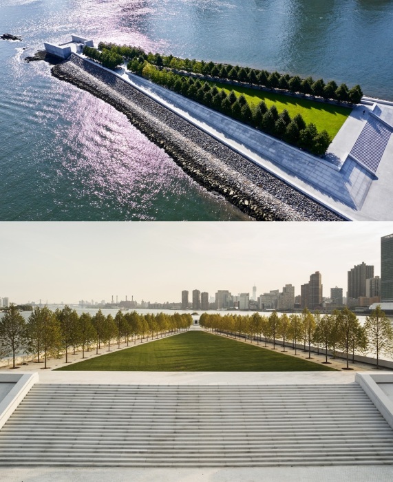 Сад-мемориал, воплощенный в жизнь спустя 40 лет после смерти автора проекта (Four Freedoms Park, Нью-Йорк).