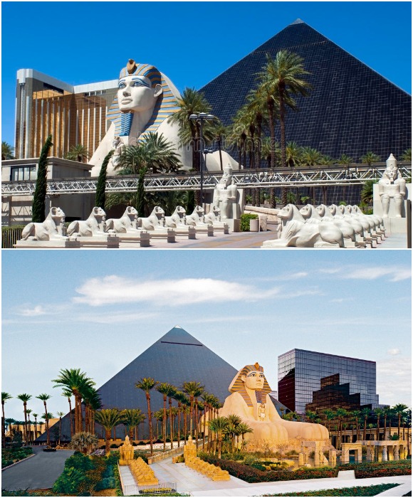 Небоскреб-пирамида Luxor Las Vegas – яркий пример постмодернизма, привлекающий масштабом и таинственно сверкающими черными стеклами (Лас-Вегас, США).