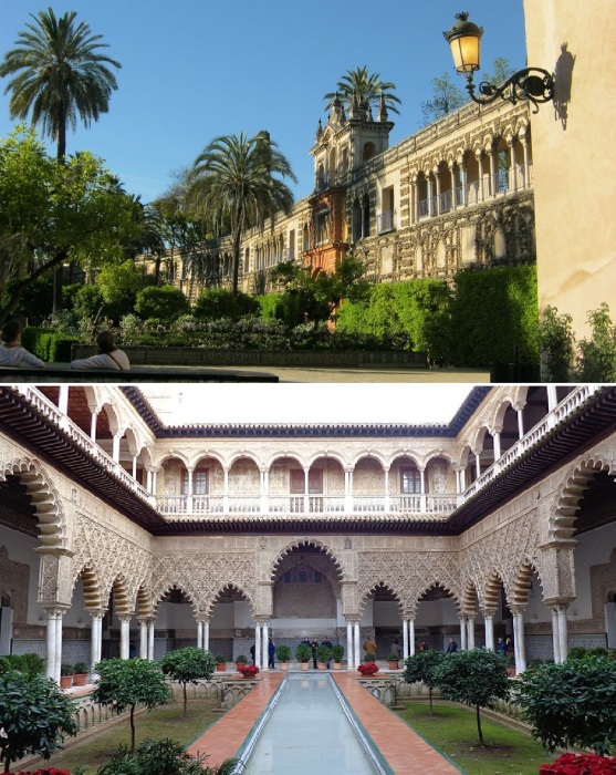 Королевский дворец Альсакар в Севильи, возведенный в XII-XIII веках – впечатляющий образец мавританского стиля в чистом виде (Испания).