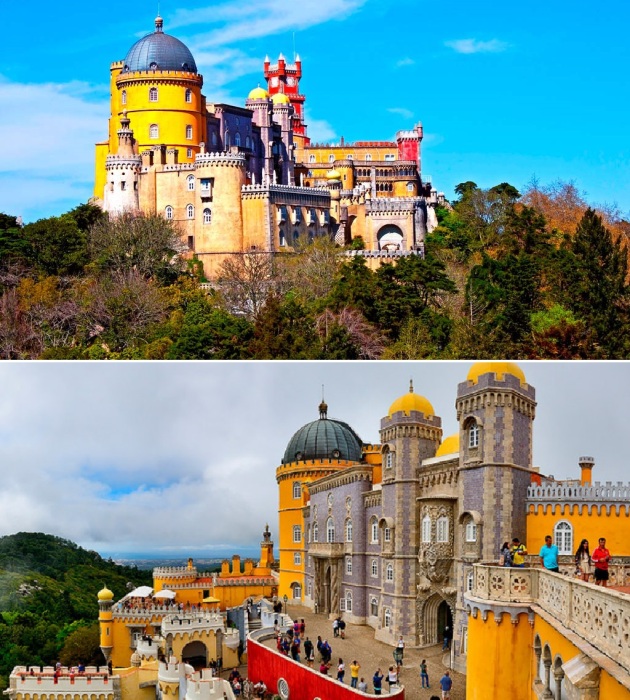 Знаменитый дворец Пена, появившийся на вершине живописного холма в 1830-1840-х гг. (Синтра, Португалия).