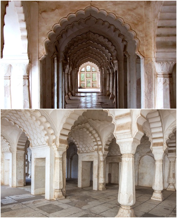 Входная галерея, украшенная множеством изящных колонн (Bibi Ka Maqbara, Аурангабад).