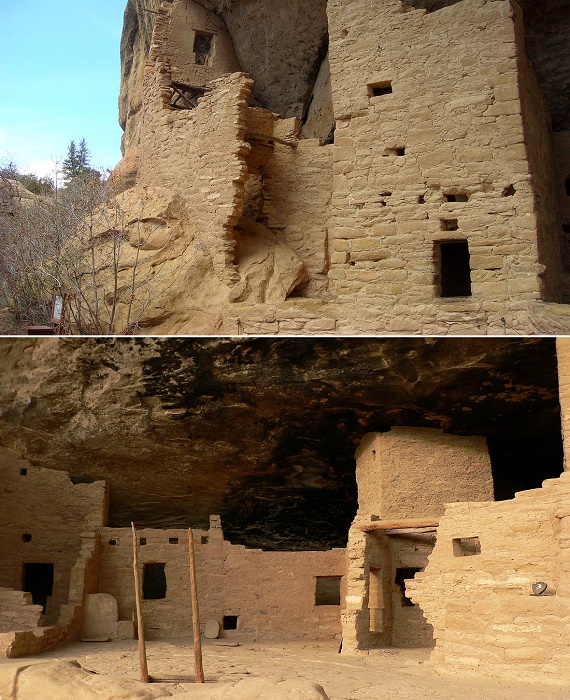 Стены и перегородки пуэблоанцами выкладывались из песчаника и камней, подогнанных плотно друг к другу (Mesa Verde National Park, США).