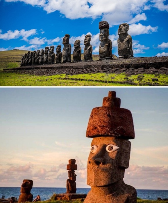 На острове Пасхи найдено около 900 гигантских каменных статуй, являющих древнейшими памятниками истории (Чили).