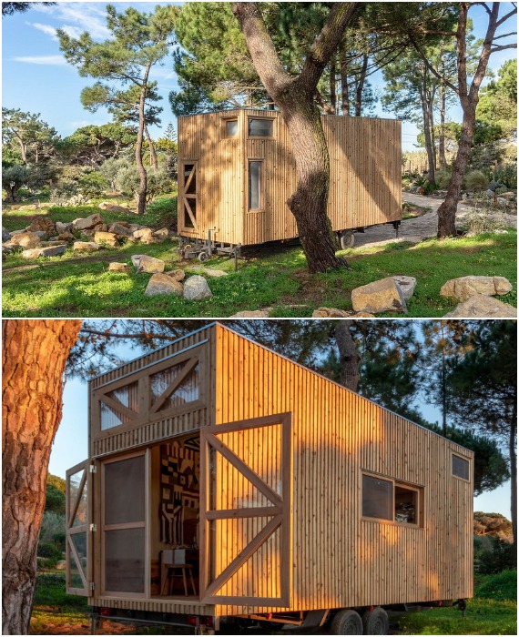 Специалисты студии Madeiguincho разработали самодостаточный мобильный дом Adraga House для пары пенсионеров, которые решили уехать из города (Португалия).
