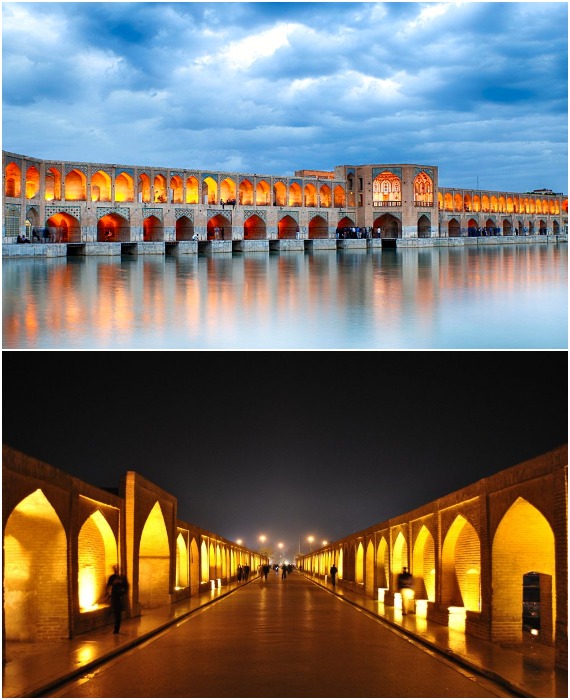 В вечернее время мост становится особенным местом притяжения как для туристов, так и для горожан (Khaju Bridge, Исфахан).