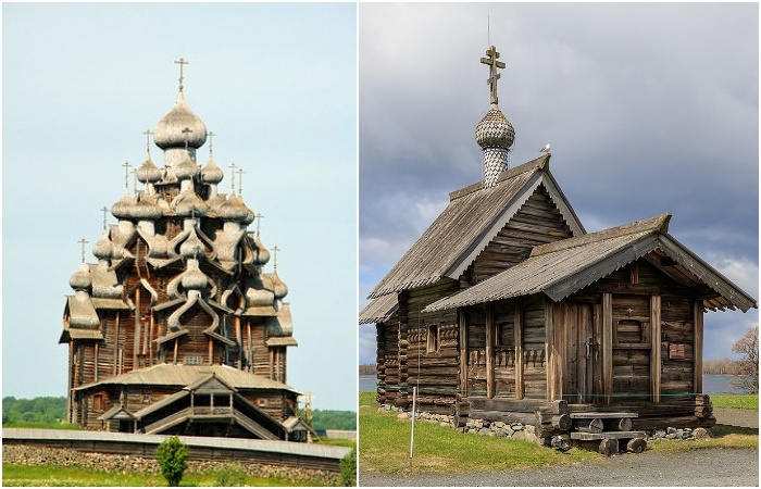 За 70 лет существования Музея на островах появилось множество старинных деревянных объектов (Кижи, Карелия).
