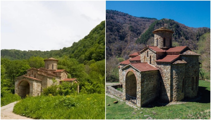 На территории Нижне-Архызского городища сохранились каменные храмы еще дохристианского периода.