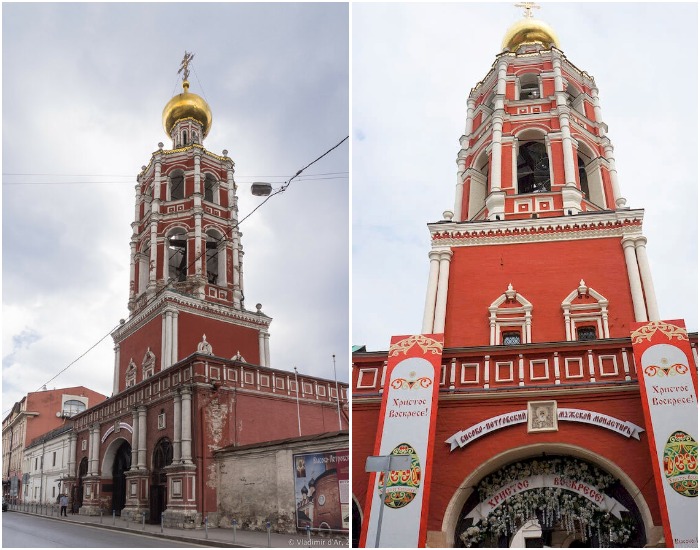 Надвратная церковь Покрова Пресвятой Богородицы в Высоко-Петровском монастыре – яркий образец нарышкинского барокко. 